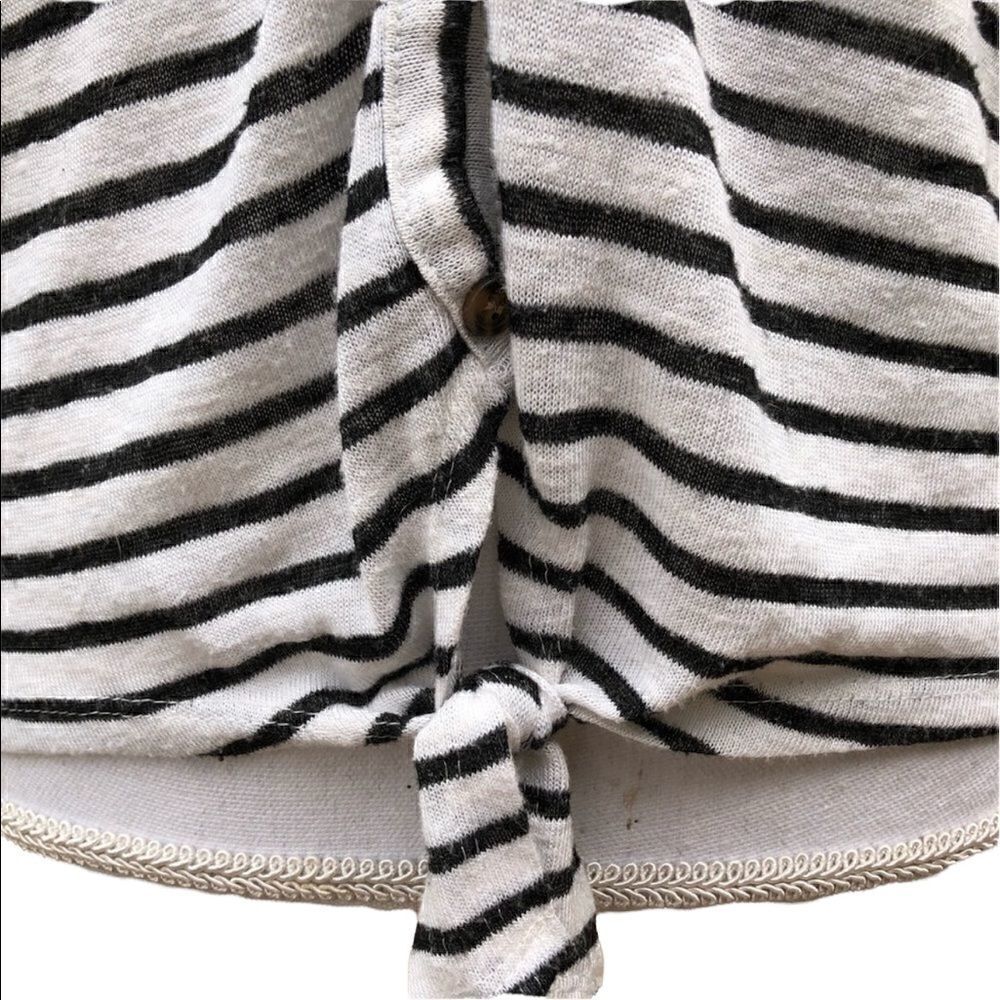 2/$15 Small Black and White Striped Tie Up Shirt - Picture 3 of 5